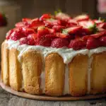 charlotte aux fraises classique faite maison sur table rustique