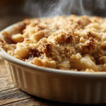 Crumble pomme poire doré sorti du four