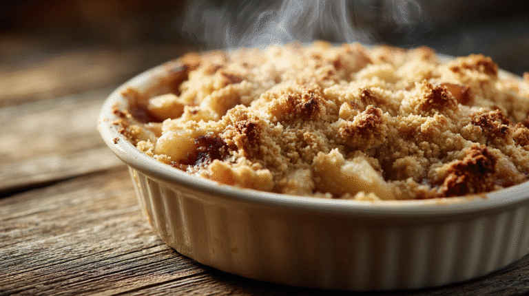 Crumble pomme poire doré sorti du four