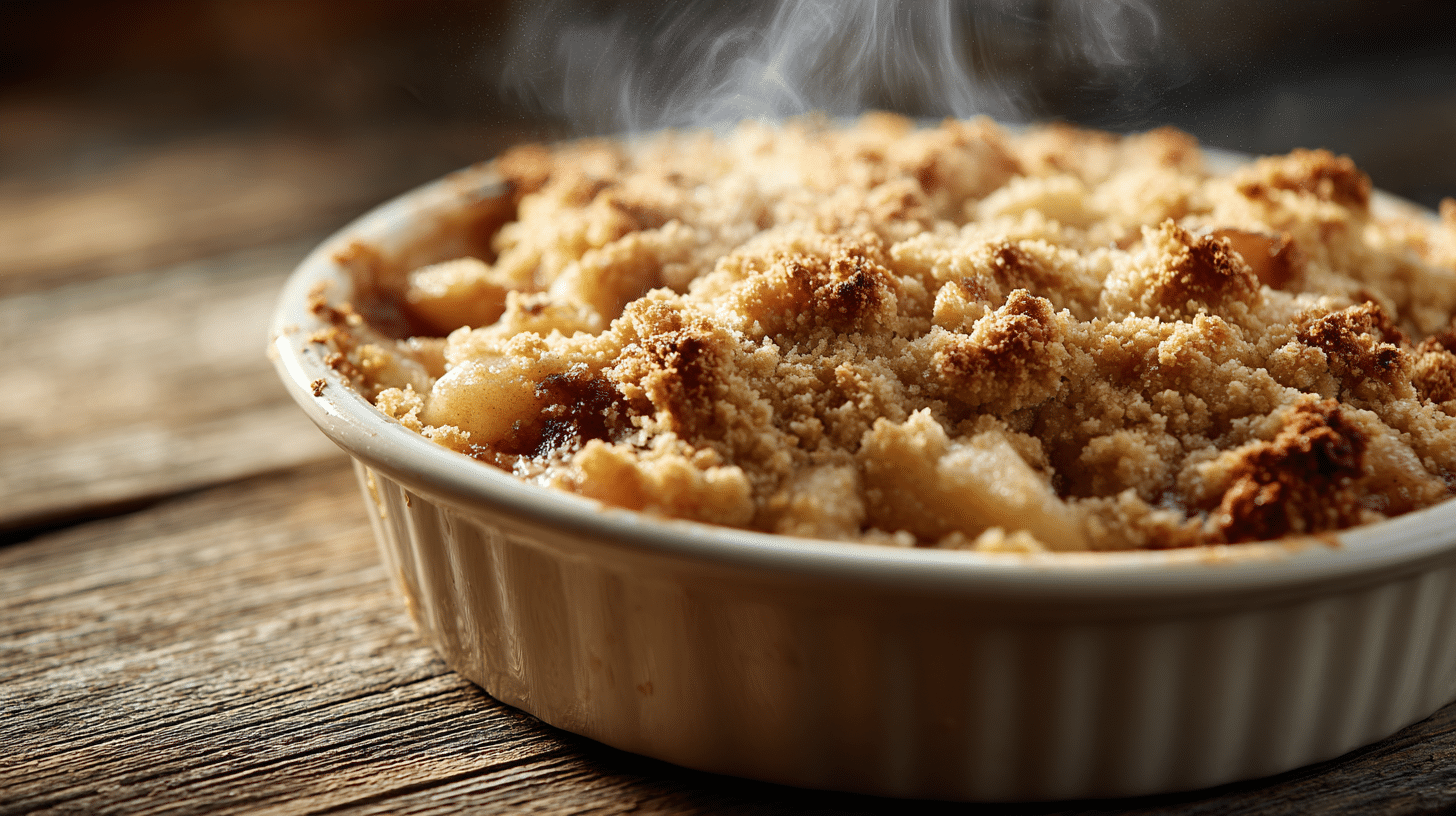 Crumble pomme poire doré sorti du four