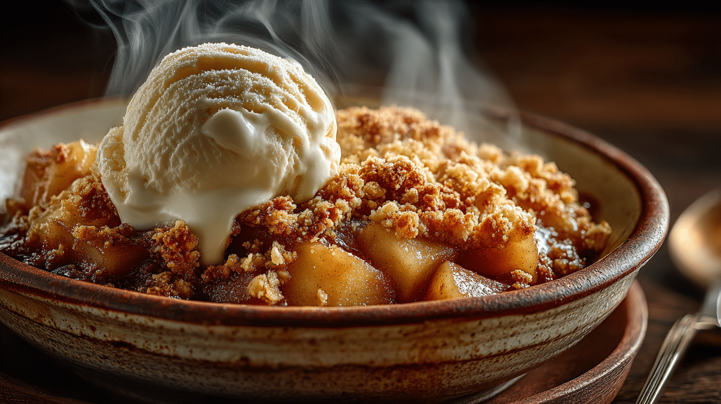 Service crumble pomme poire avec glace vanille