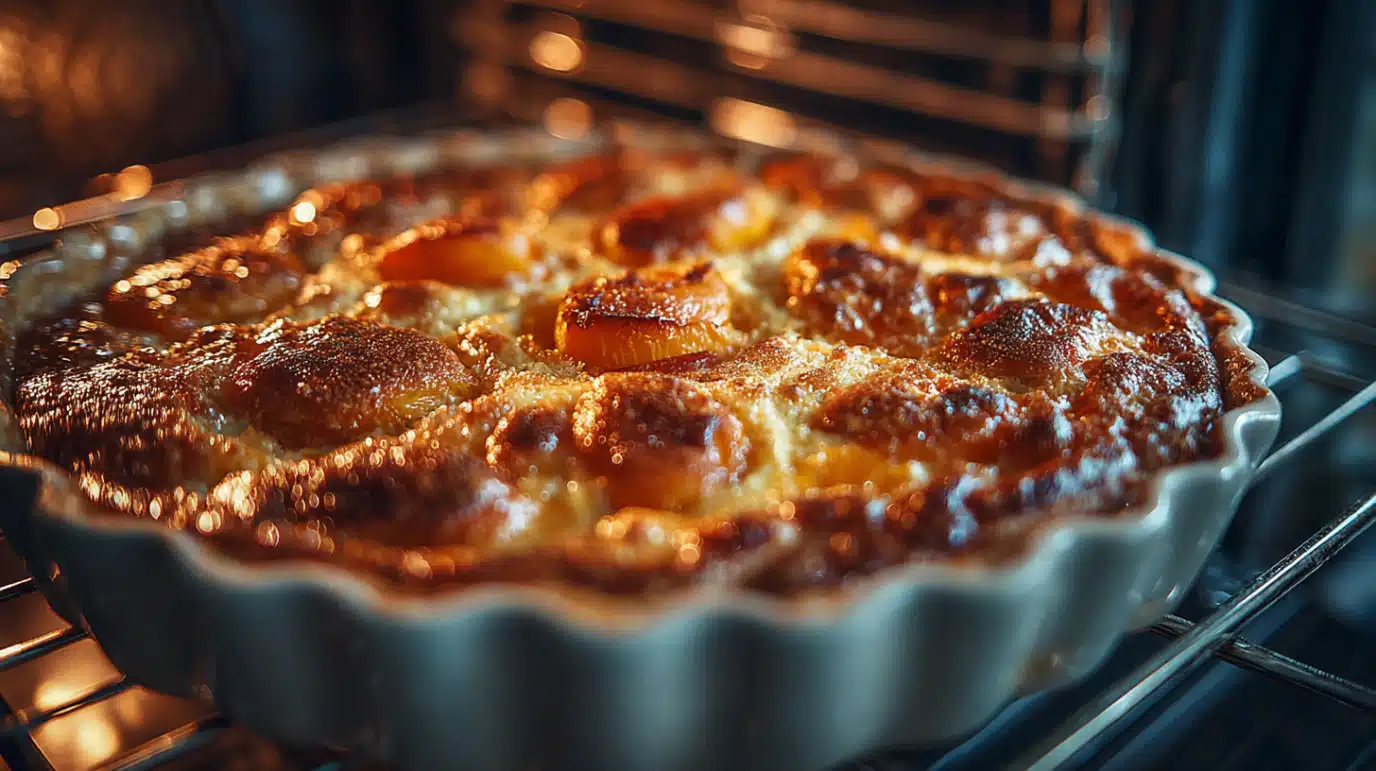 cuisson-clafoutis-abricots clafoutis abricots en cuisson dans le four
