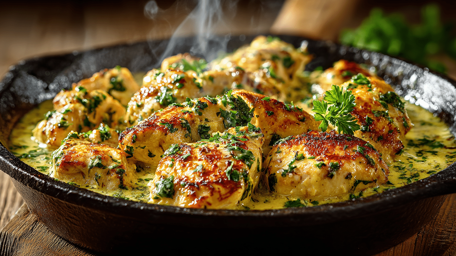 Poulet à la crème dans une cocotte rustique