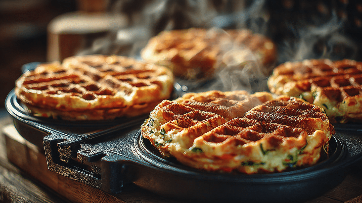 Cuisson de gaufres aux légumes dans un gaufrier