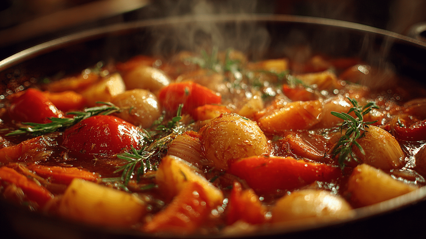 Cuisson des poivrons et légumes pour soupe