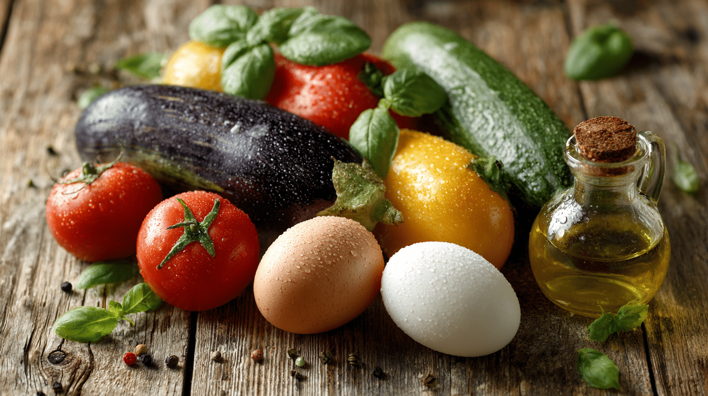 Ingrédients pour omelette ratatouille