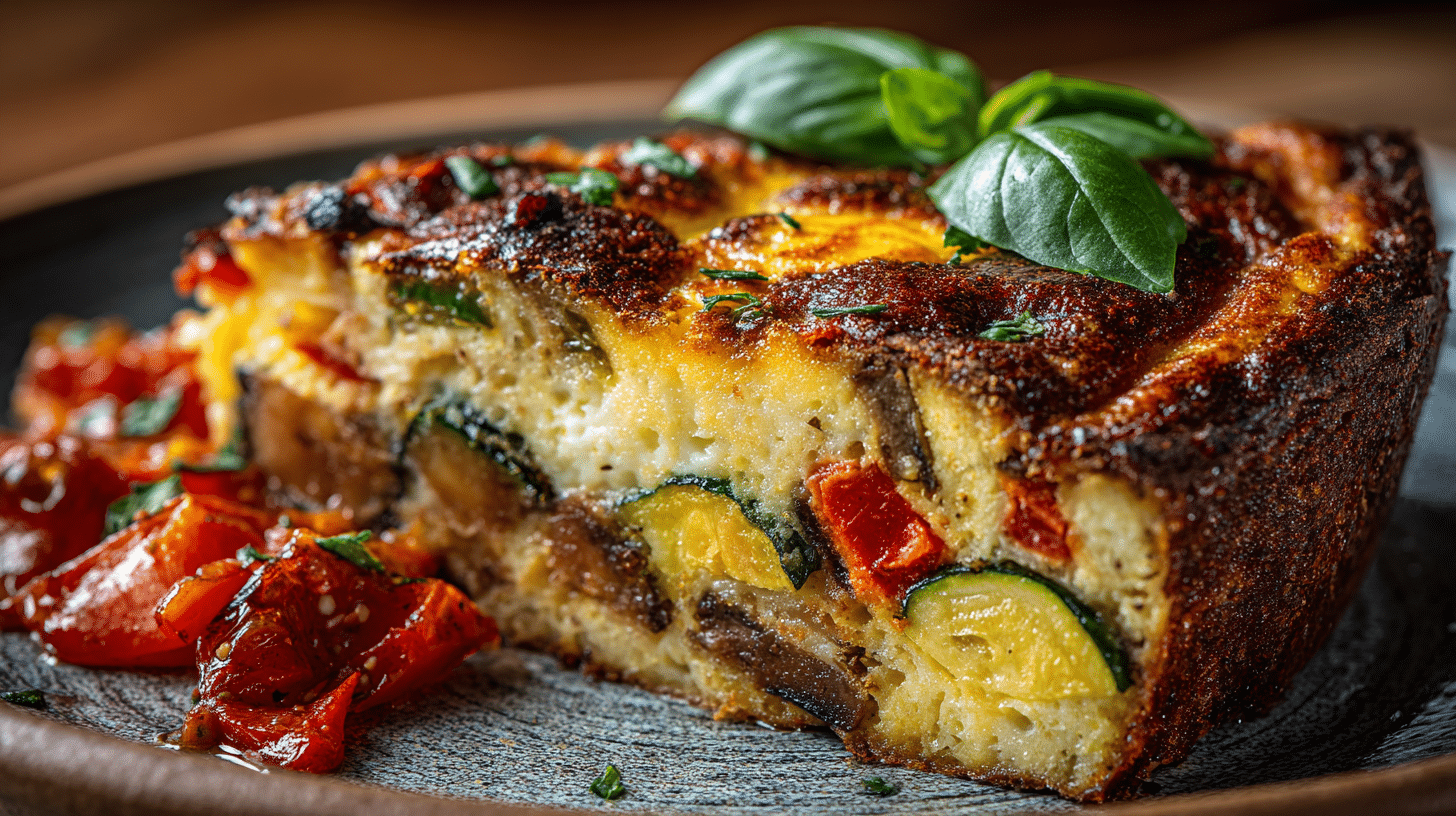 Part d’omelette ratatouille servie à l’assiette