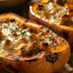 Butternut farcie au bœuf fumé et chèvre – recette automnale fondante et réconfortante au four
