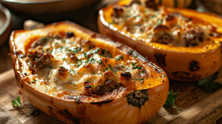 Butternut farcie au bœuf fumé et chèvre – recette automnale fondante et réconfortante au four