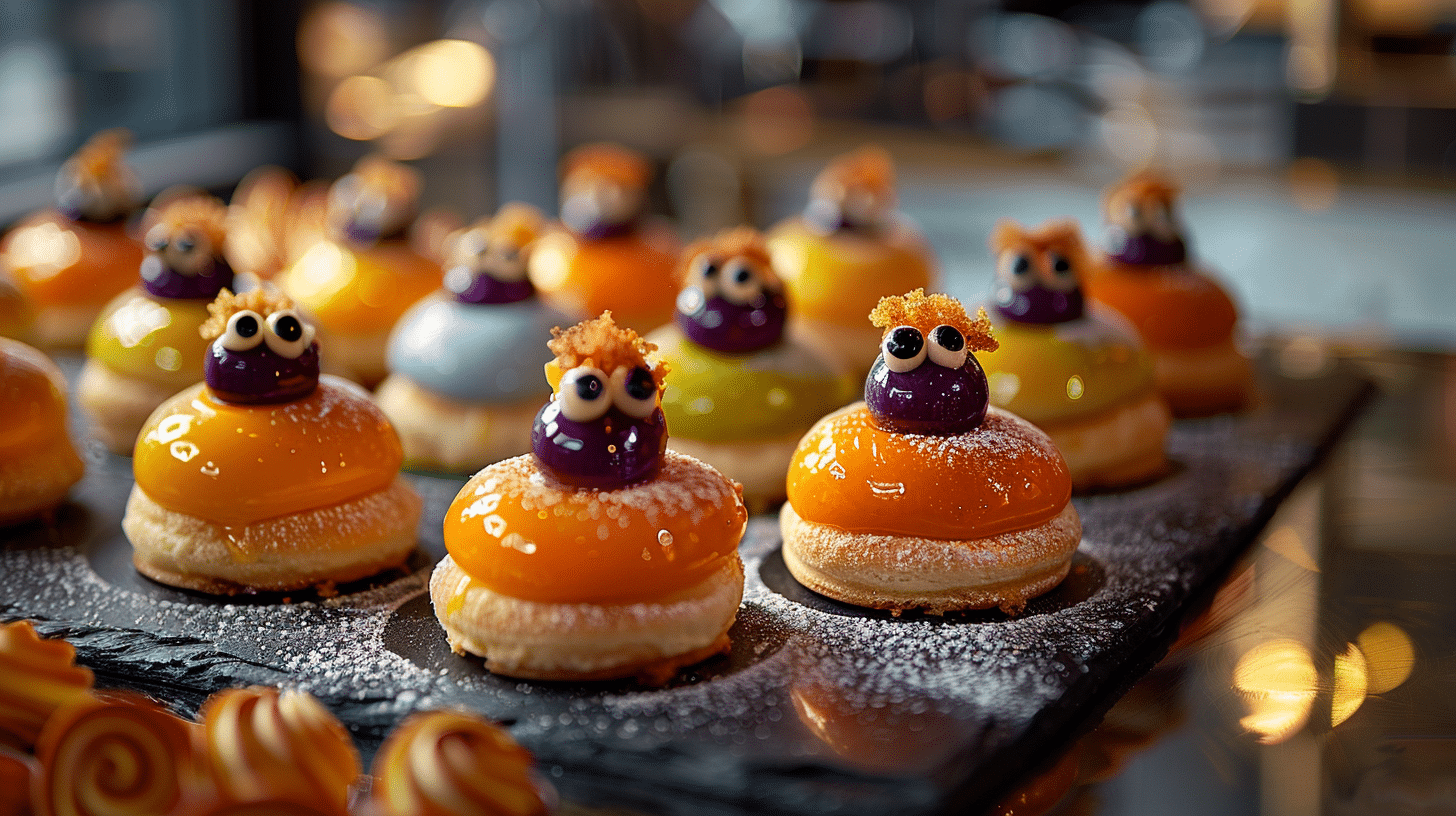 Choux monstres crème vanille et glaçage coloré