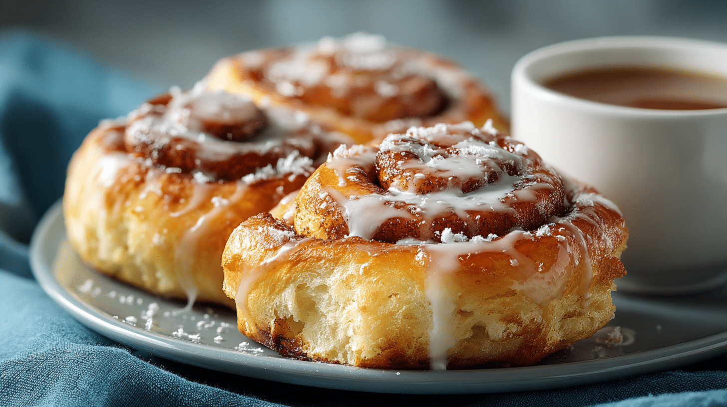 cinnamon rolls au petit-déjeuner avec café et glaçage