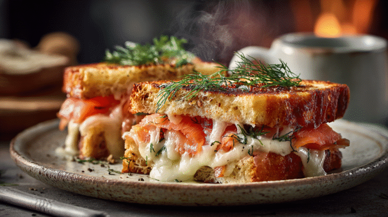 croque norvégien au saumon fumé et aneth doré et fondant