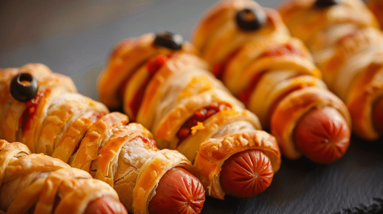 Hot-dogs momies en pâte feuilletée – recette d’Halloween facile et amusante