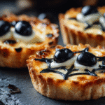 mini quiches toile d’araignée crème olive Halloween