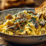 Œufs brouillés crémeux aux champignons et parmesan, recette automnale française facile
