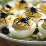 Œufs mimosa araignées décorés avec olives noires pour Halloween