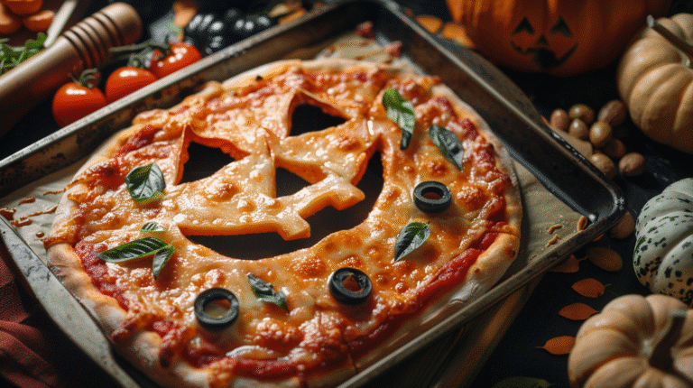 Pizza citrouille à la tomate et mozzarella - recette d’Halloween facile et amusante