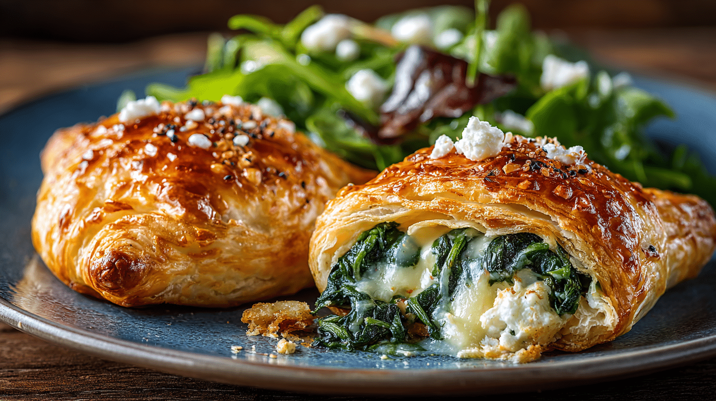 feuilleté chèvre épinard servi avec salade