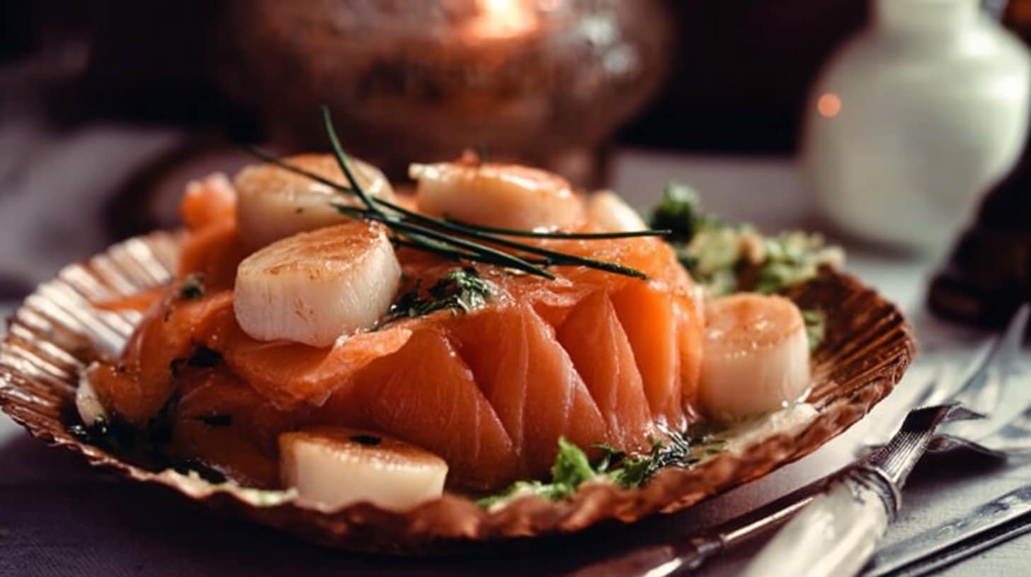 Aumônière de saumon aux coquilles Saint-Jacques