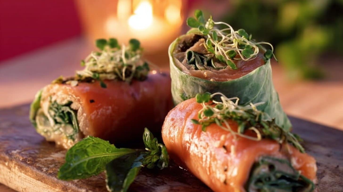 Roulés de saumon en verdure