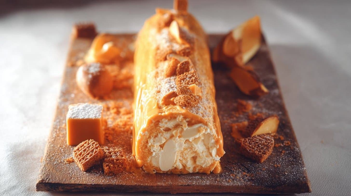 Bûche caramel au beurre salé, pomme et spéculoos