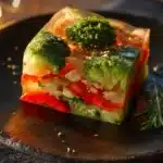 Terrine de homard accompagnée d'une sauce aux herbes, plat élégant et savoureux.