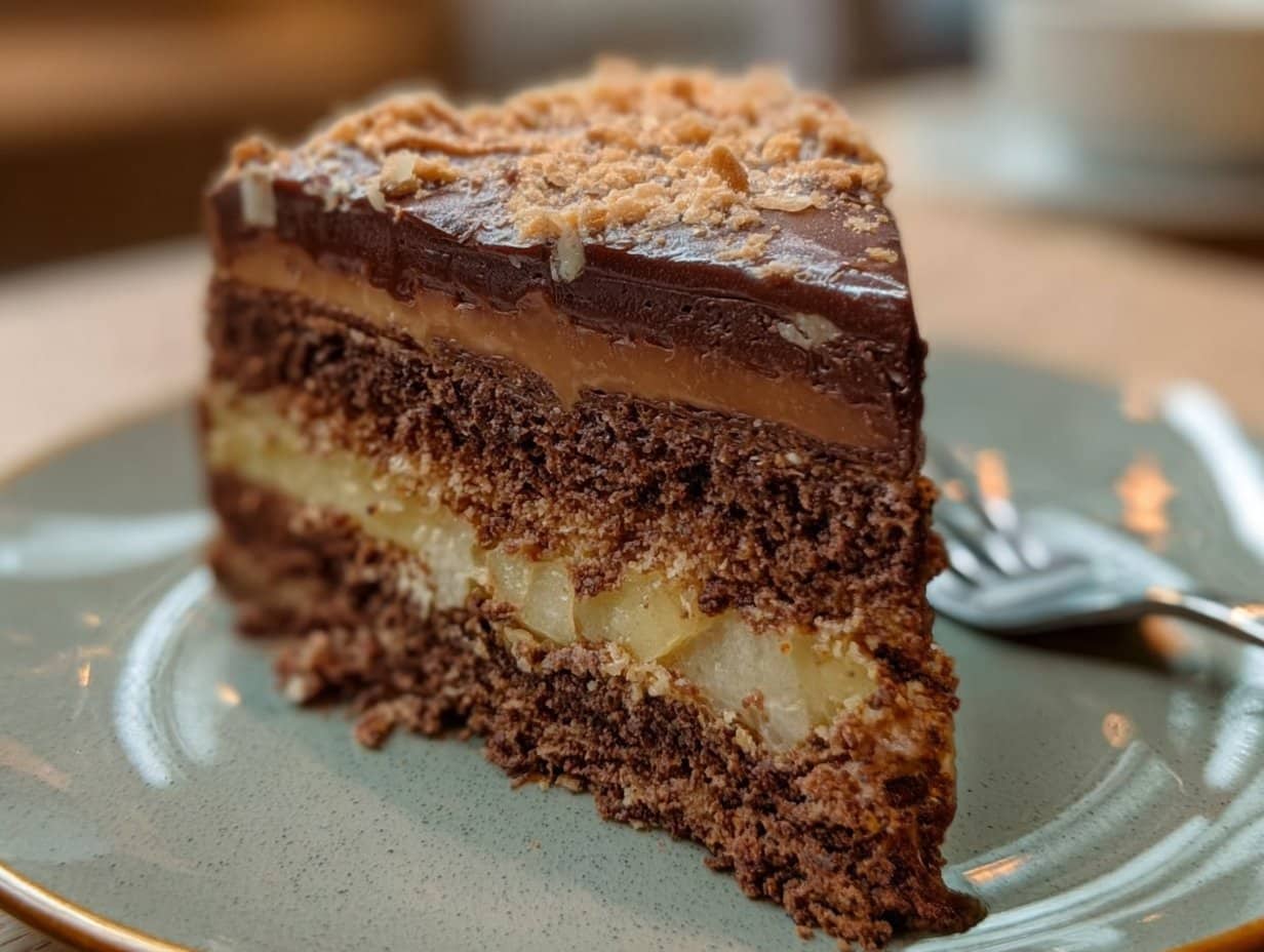 Crousti-fondant cake chocolate-pear