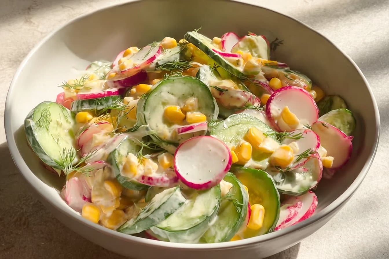 Salade crémeuse de maïs et concombre