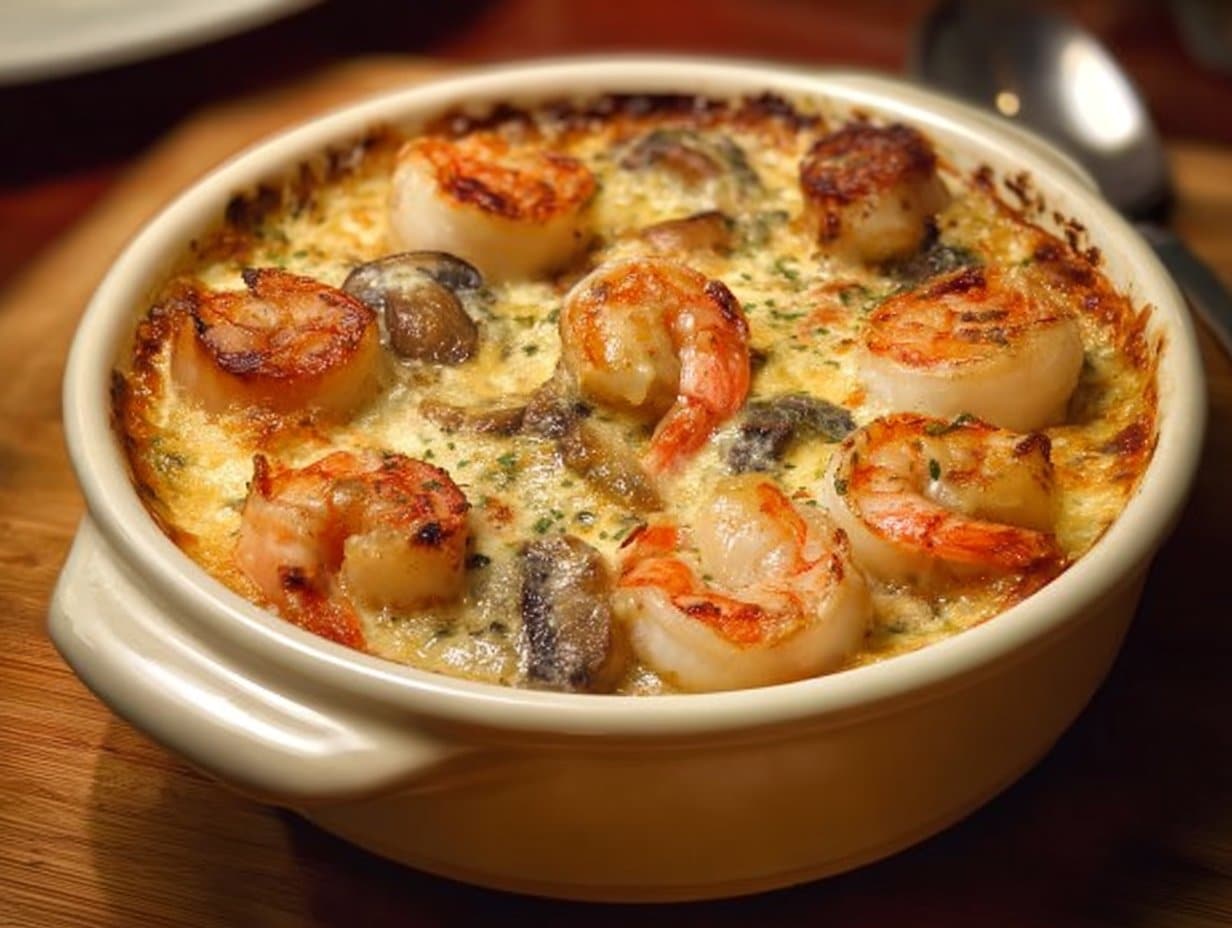 Delight from the Sea: Scallops, Shrimp, and Mushrooms Casserole