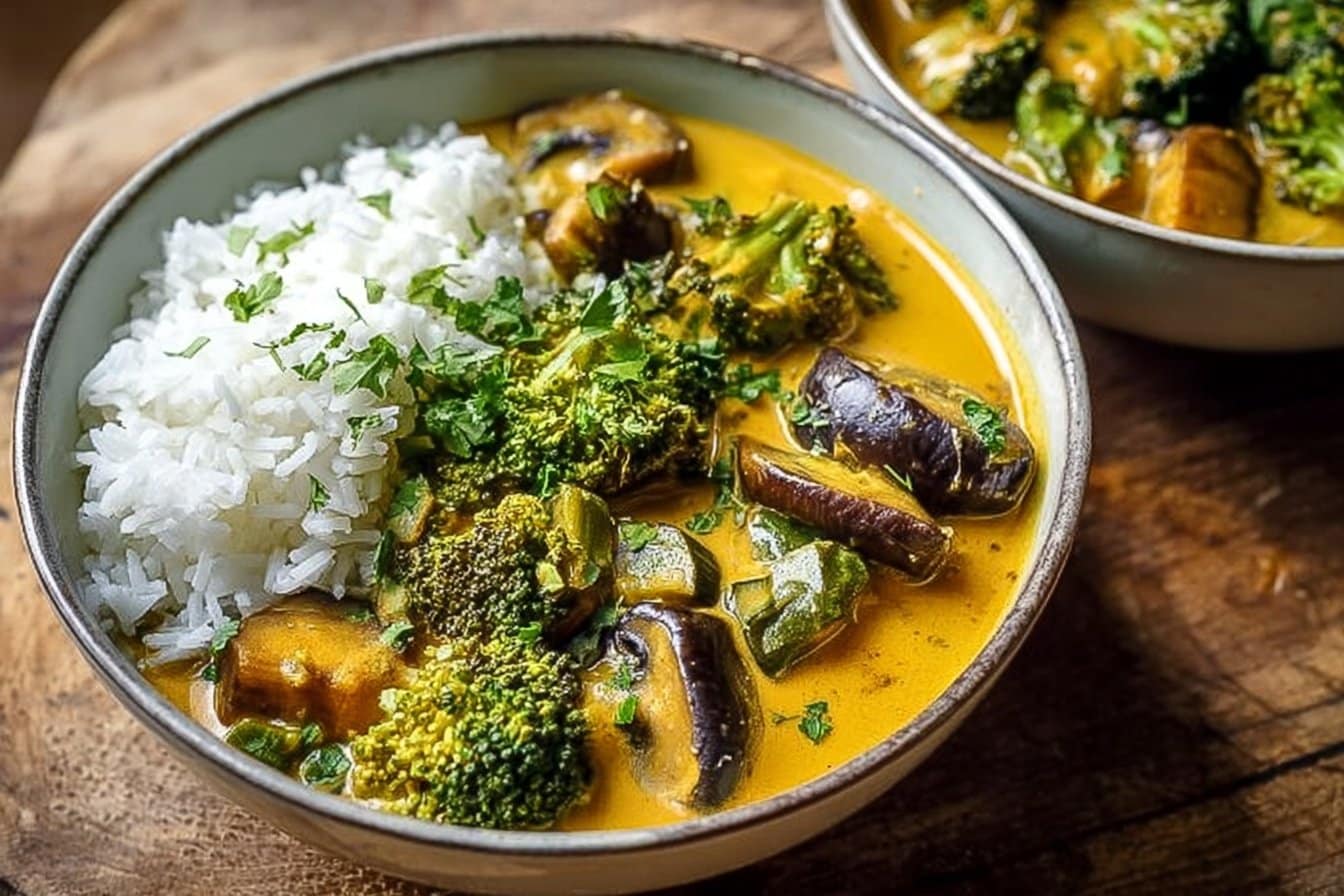 Curry Végétarien au Brocoli, Pois Chiches et Champignons