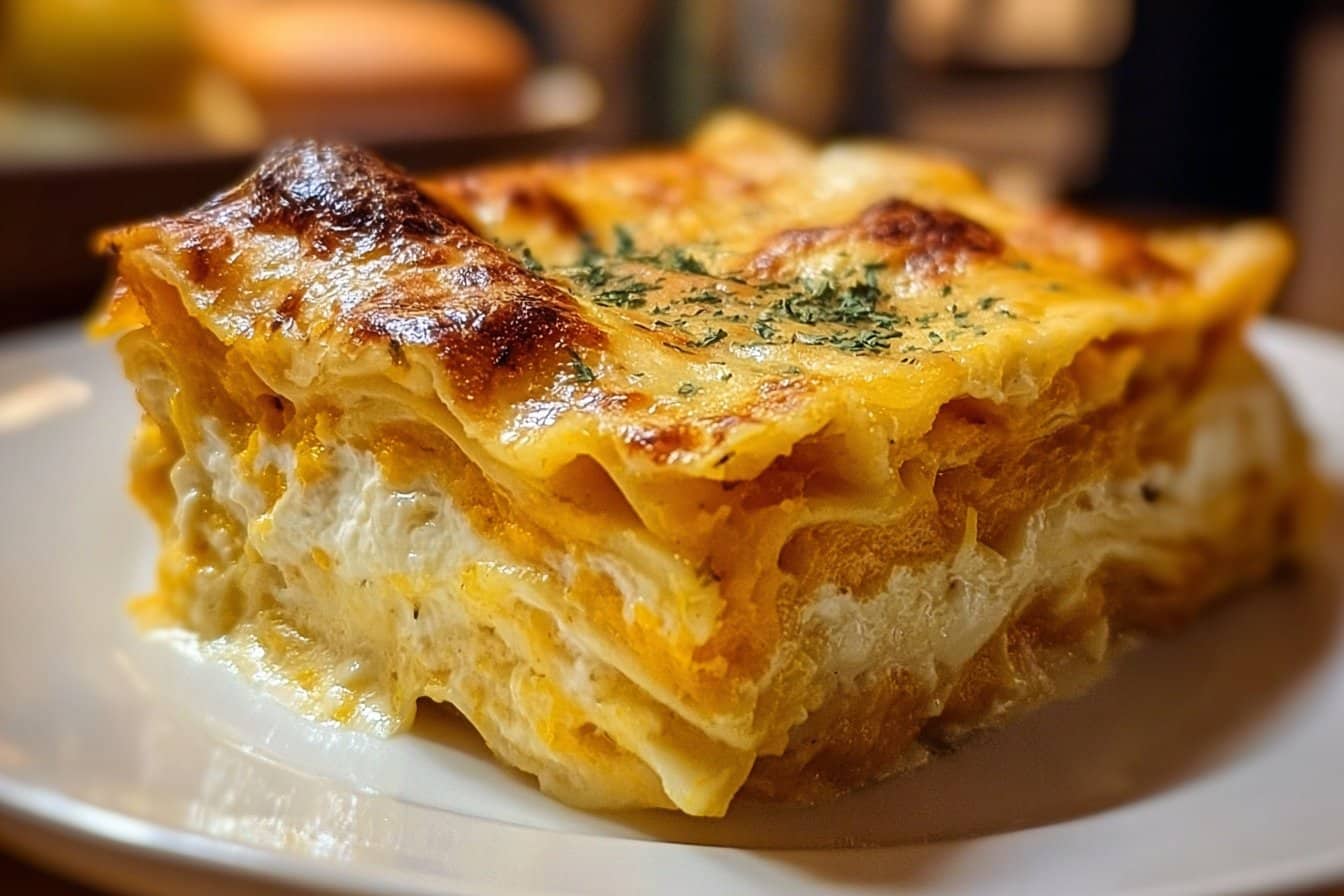 Automnal lasagna with butternut squash and goat cheese