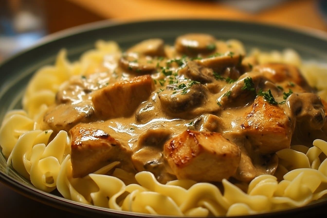 Stroganoff de poulet aux champignons