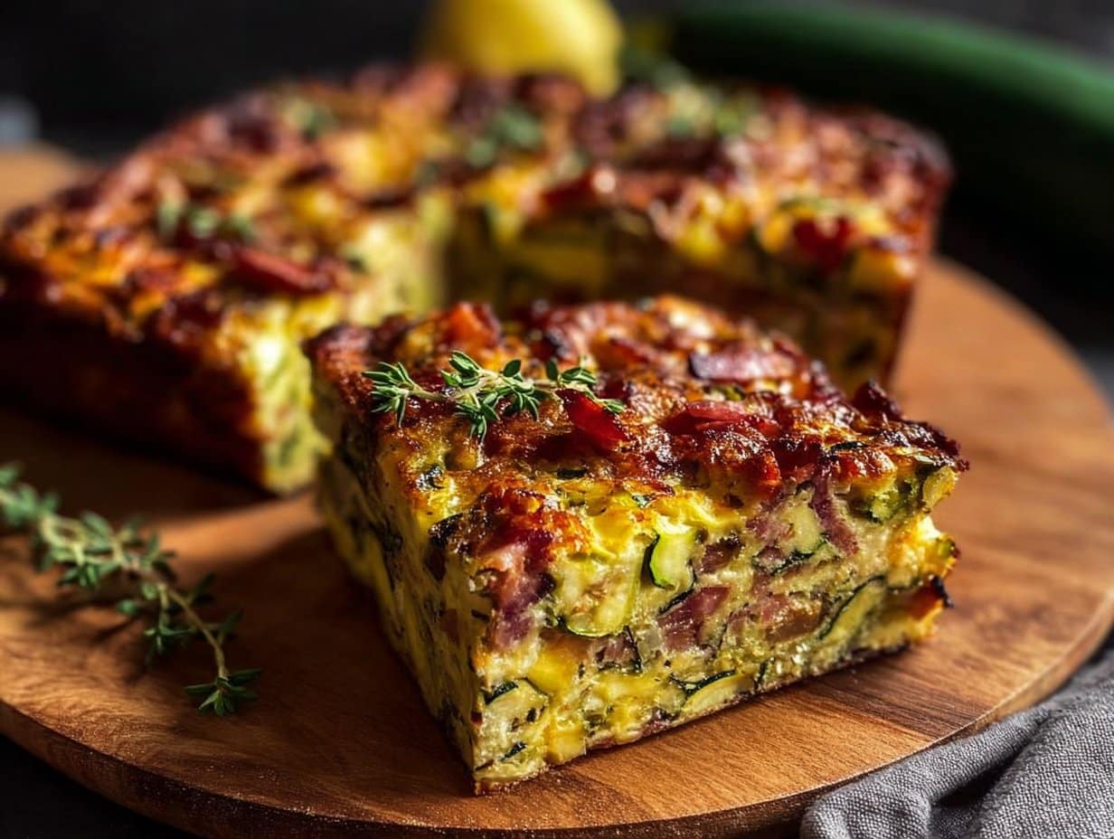 Brownie Salé aux Courgettes, Lardons et Cheddar