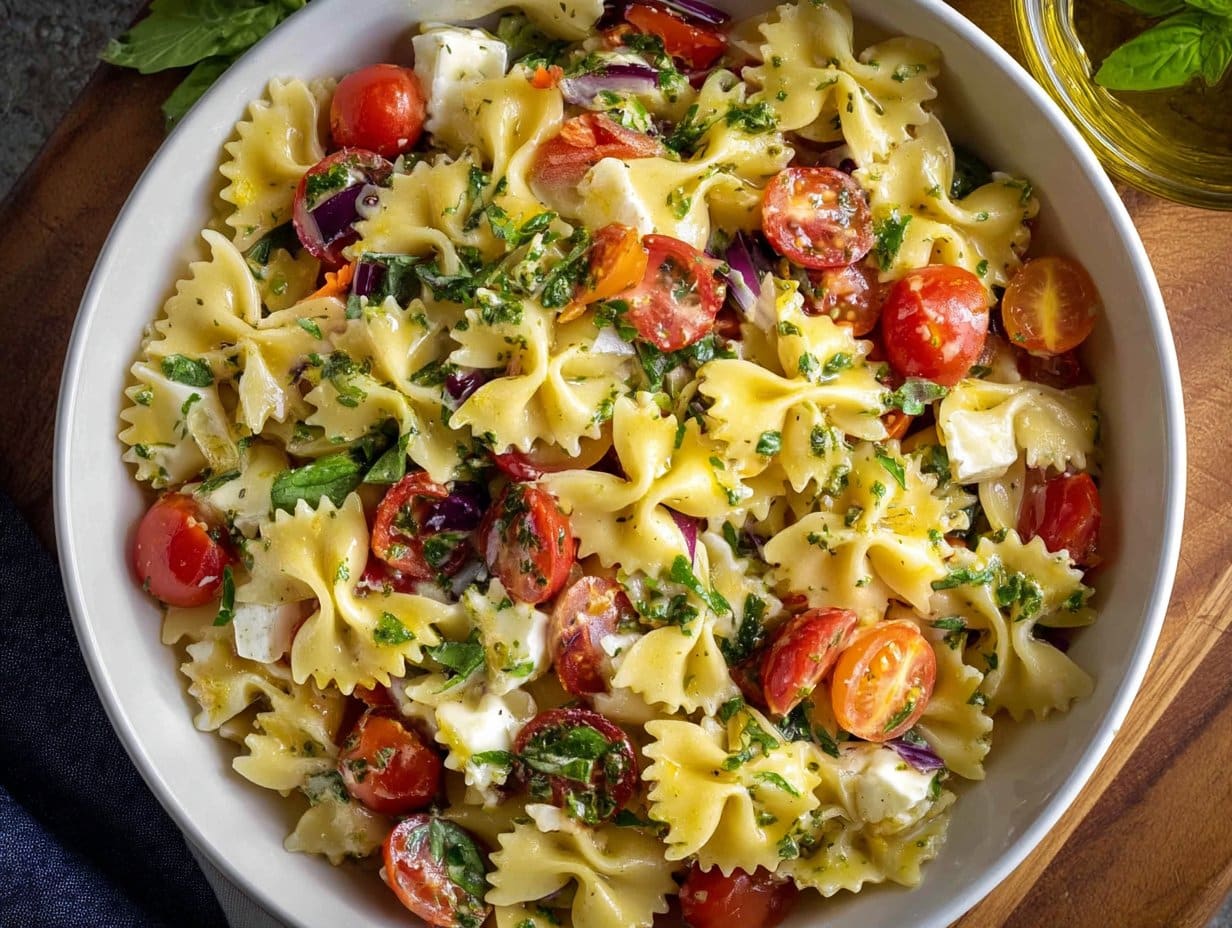 Salade de pâtes en nœud colorée