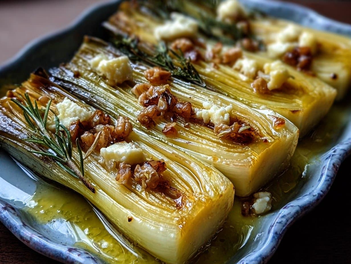 Poireaux rôtis au miel et moutarde