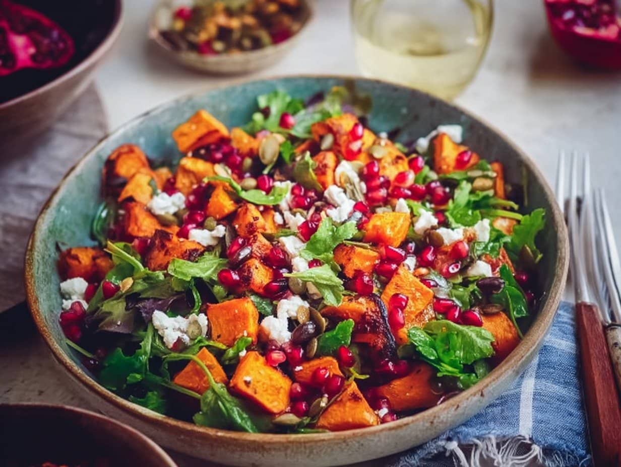 Salade d'automne à la patate douce et grenade - Clemfoodie