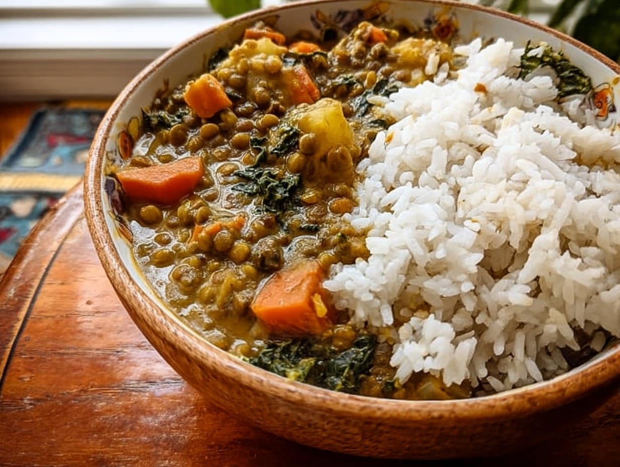 Curry de lentilles vertes et légumes