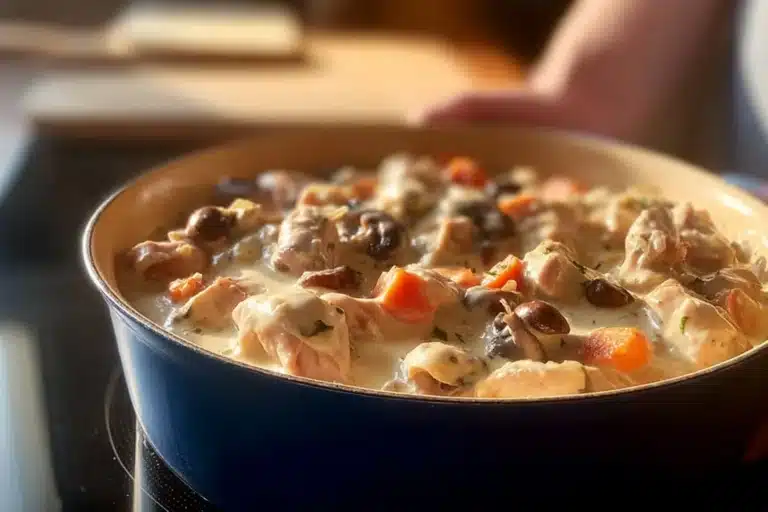 Plat classique français de Blanquette de Poulet avec sauce crémeuse