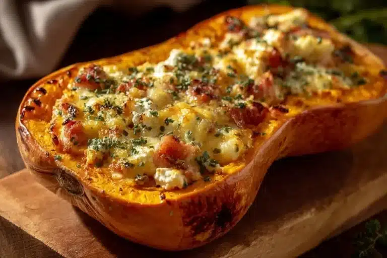 Butternut farcie aux lardons et au chèvre, plat appétissant et convivial
