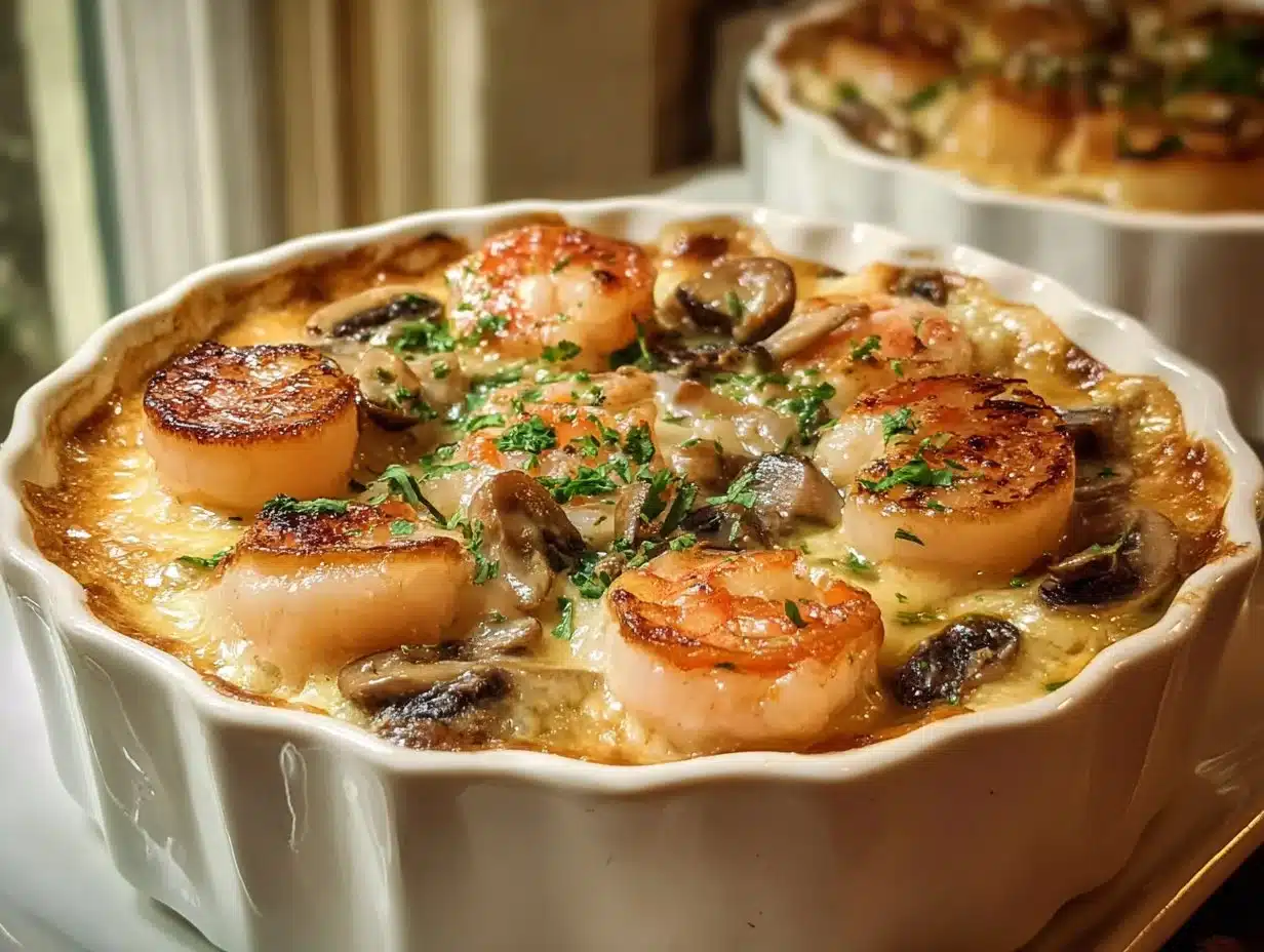 Cassolette de Noix de Saint-Jacques aux Crevettes et Champignons