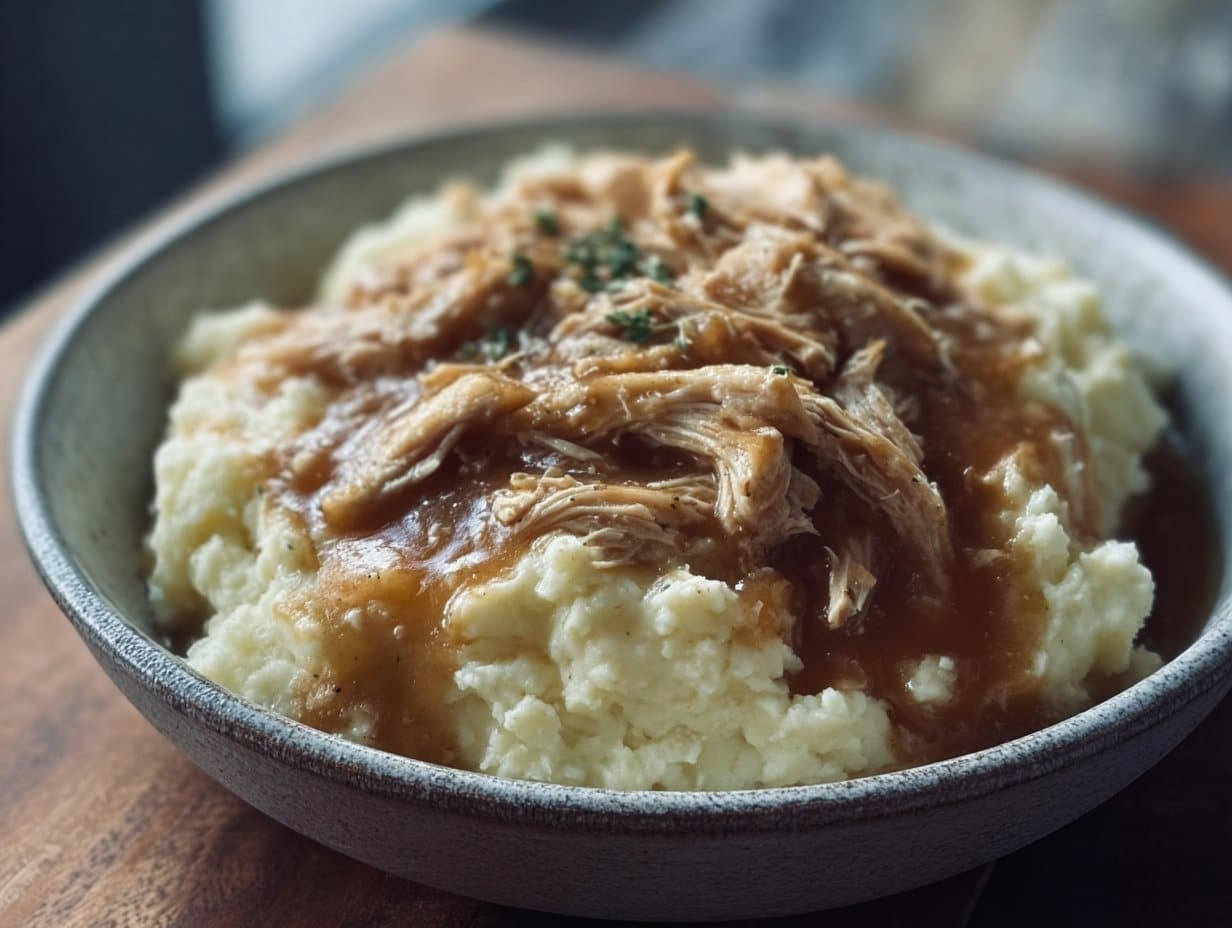 Sauce au poulet effiloché et à la purée de pommes de terre