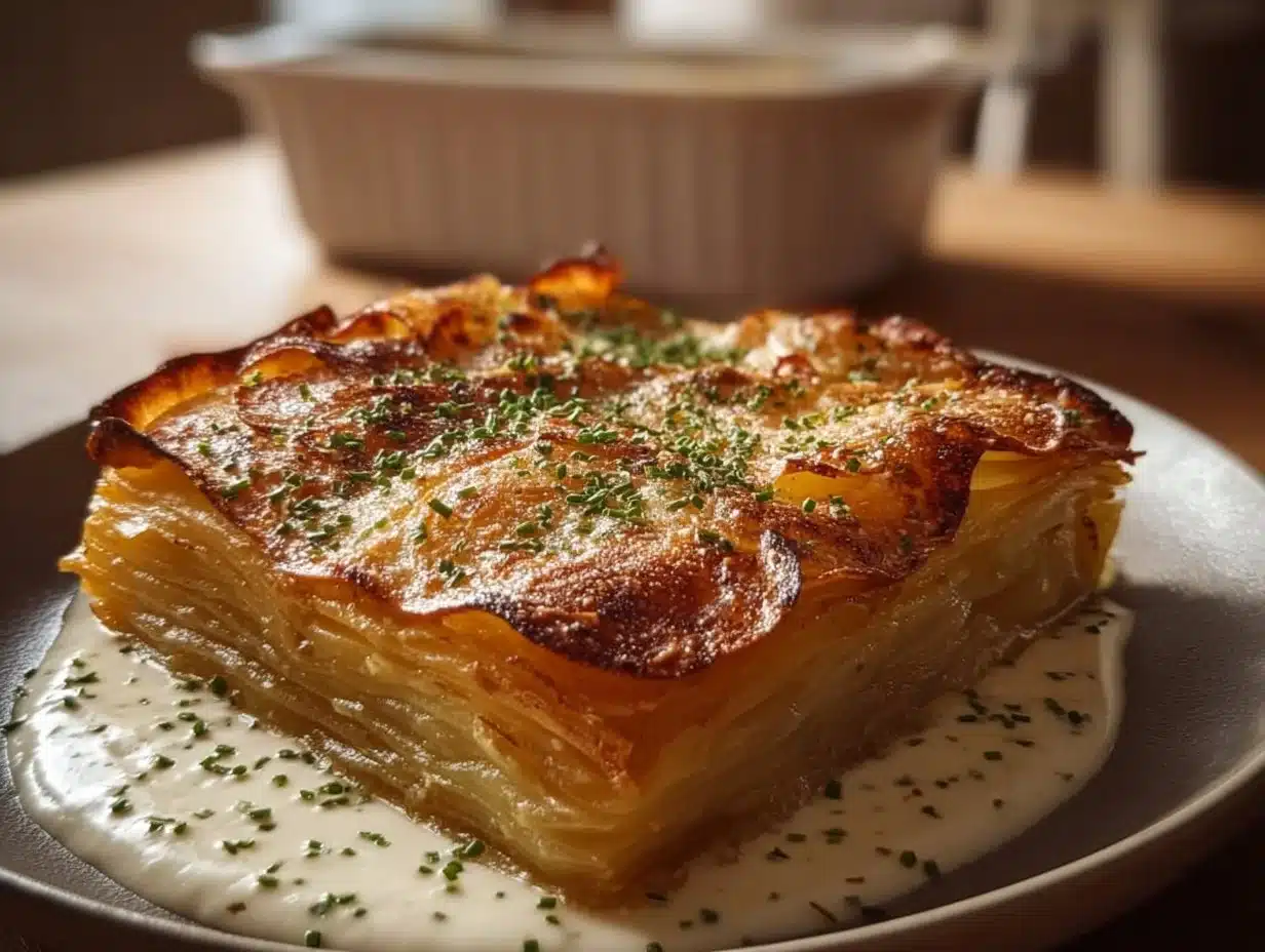 Millefeuille de Pommes de Terre avec Crème à l’Ail