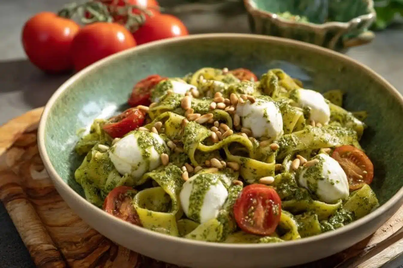 Salade de pâtes au pesto et mozzarella