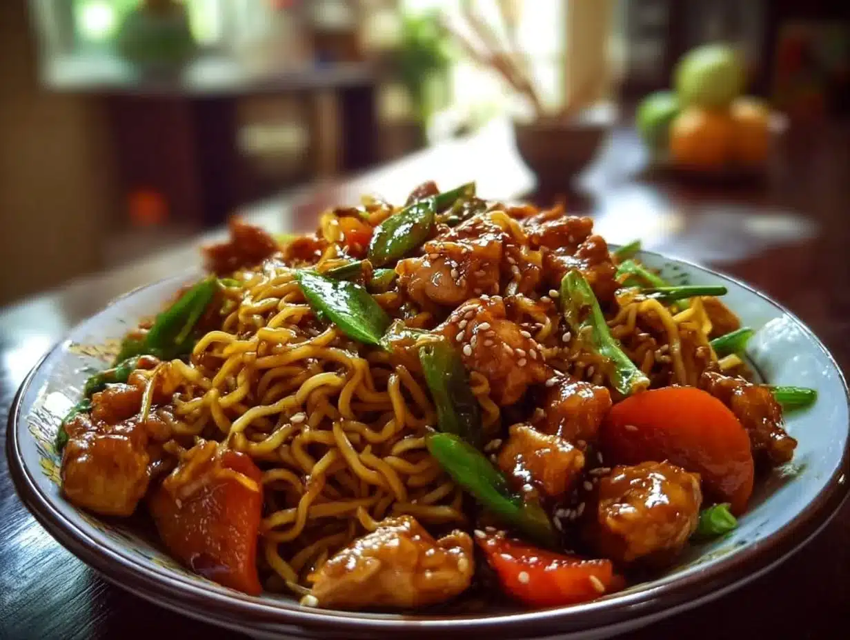 Nouilles sautées au poulet caramélisé