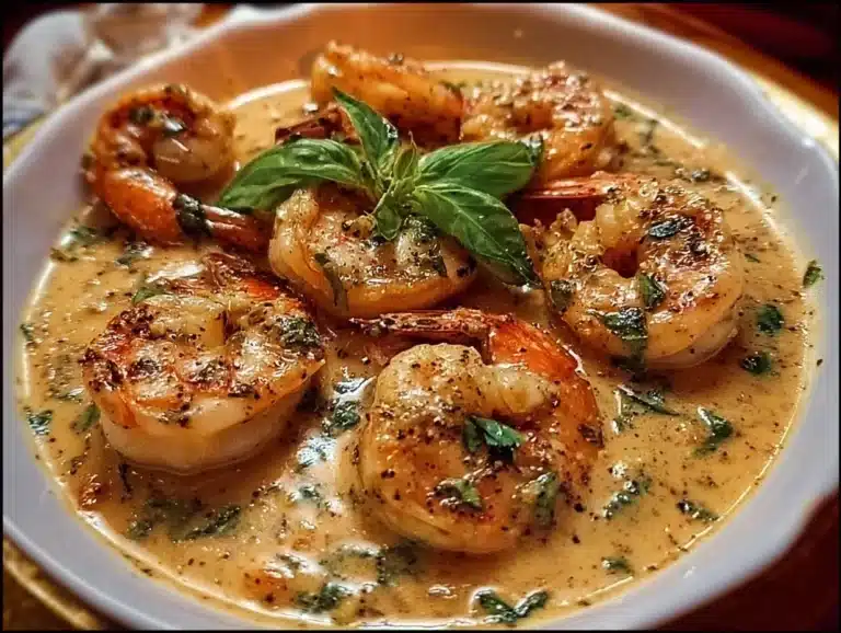 Crevettes en sauce crémeuse à l'italienne, plat savoureux et gourmand.