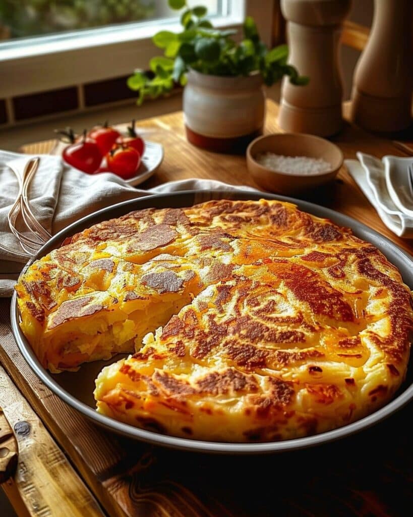 Tortilla espagnole préparée à l'Airfryer, plat savoureux et facile.