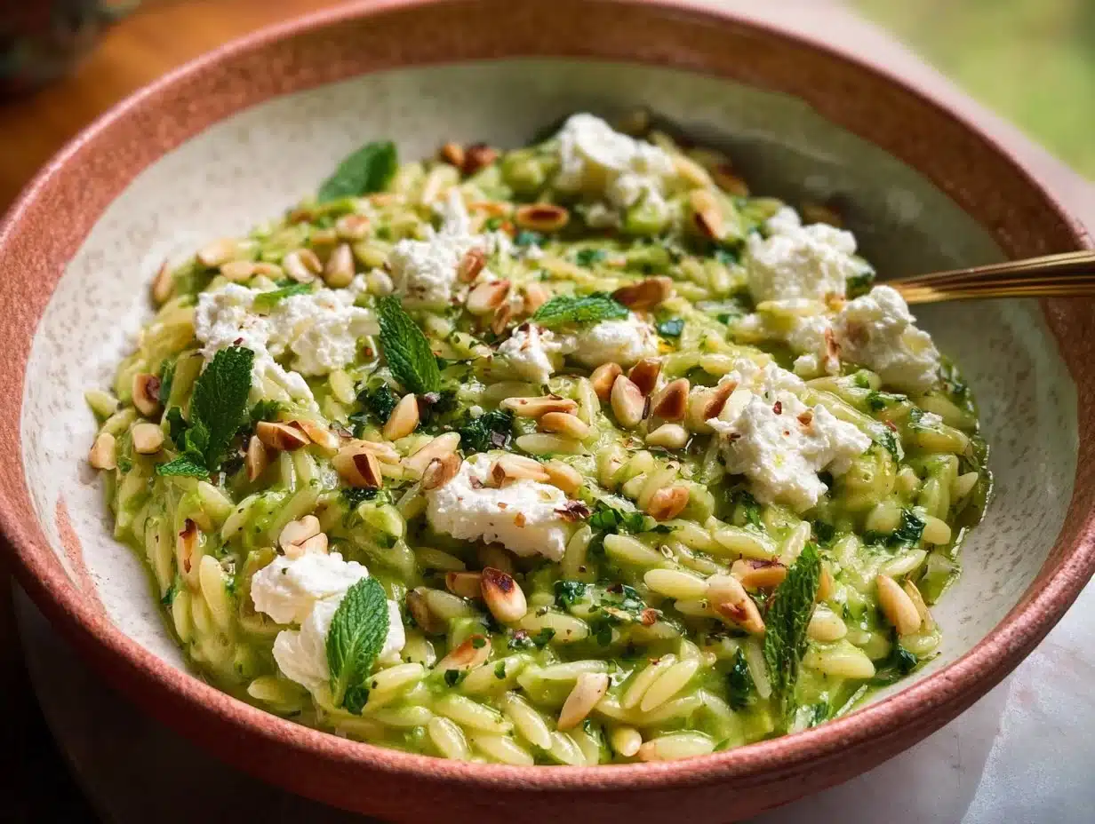 Orzo vert au fromage de chèvre et pignons