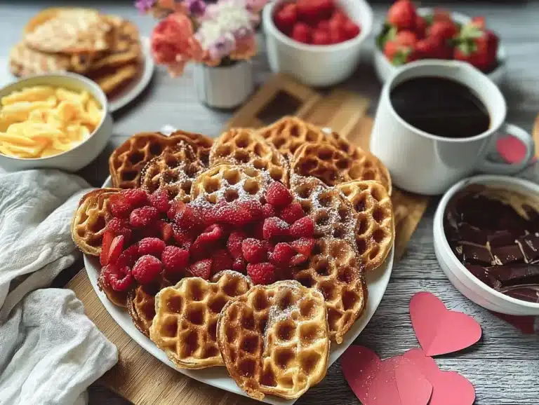 Plateau de gaufres décoré pour la Saint-Valentin