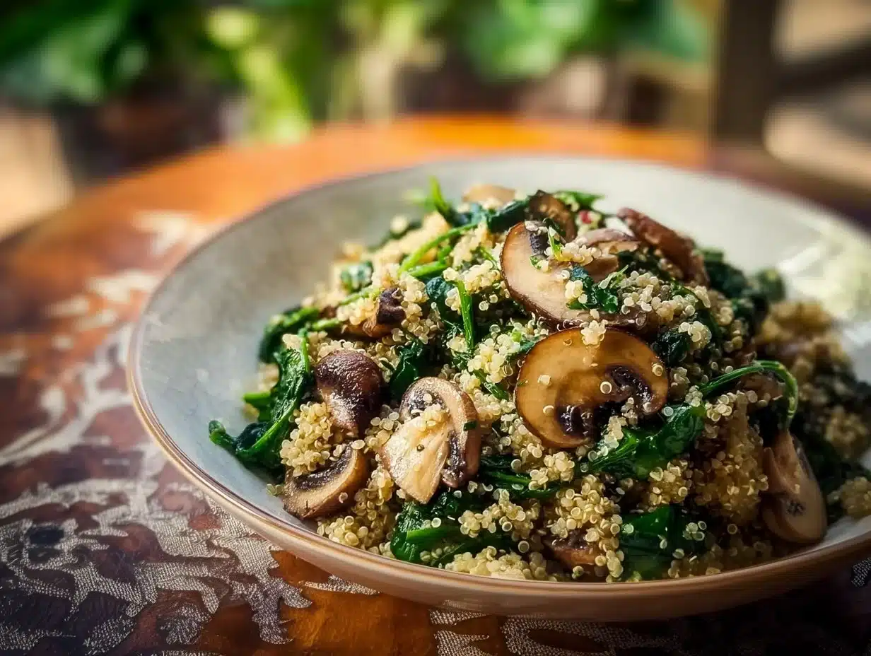 Poêlée de Quinoa, Champignons et Épinards