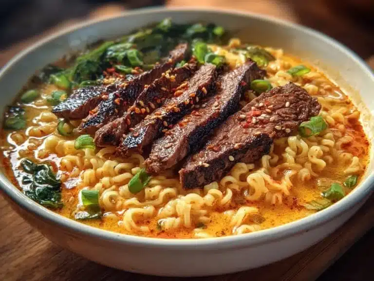 Bol de Ramen Coréen Épicé au Bœuf avec légumes frais